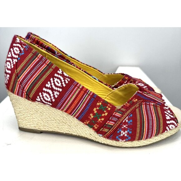Sonoma Womens Espadrilles Wedge Sandals Peep Toe Summer Shoes Red Size 7.5 - Picture 6 of 10